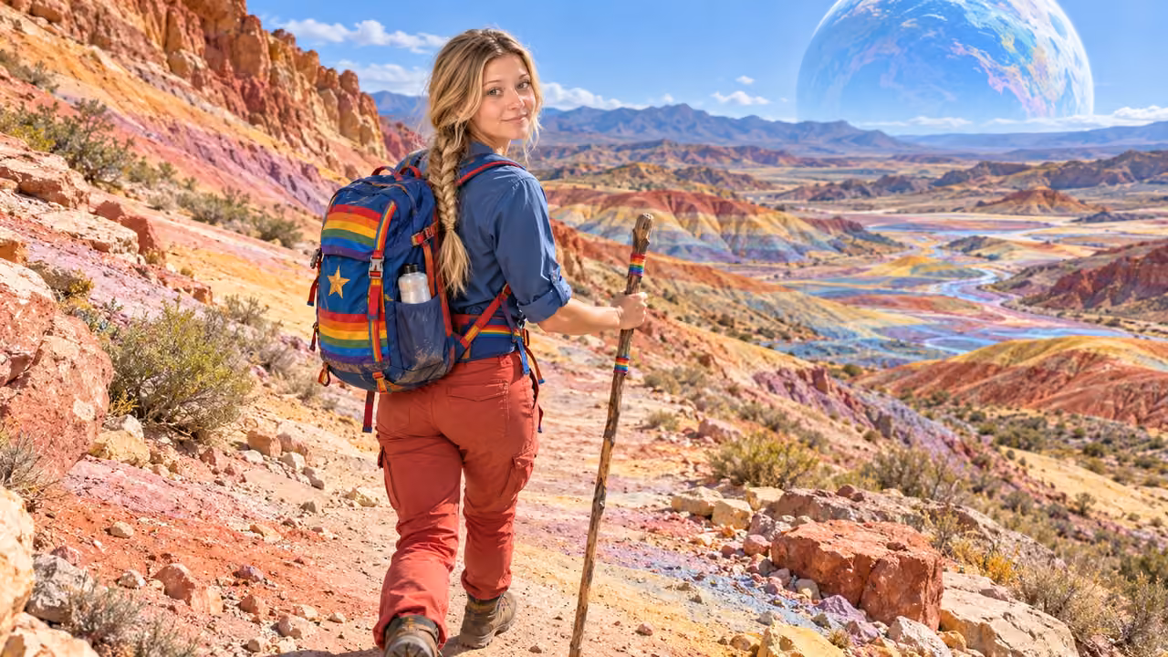 Hiking the Rainbow Desert Trail — Kristin in Rainbow Brite-inspired styling