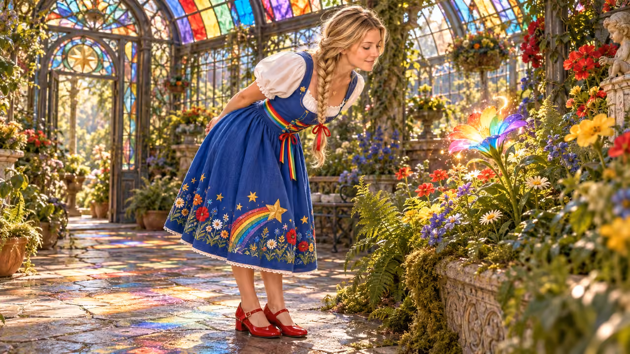 The Enchanted Rainbow Gardener — Kristin in Rainbow Brite-inspired styling