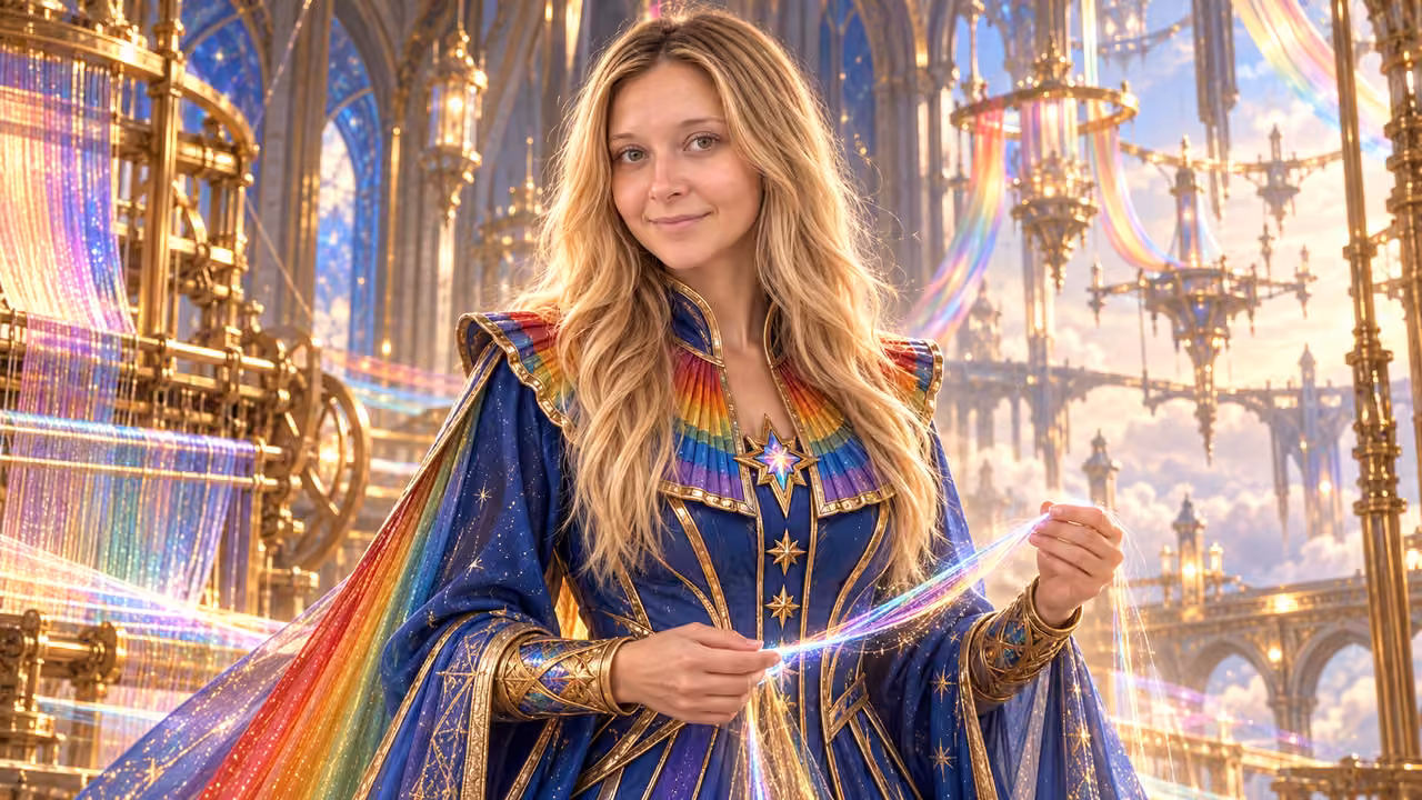Starlight Weaver in Celestial Looms — Kristin in Rainbow Brite-inspired styling