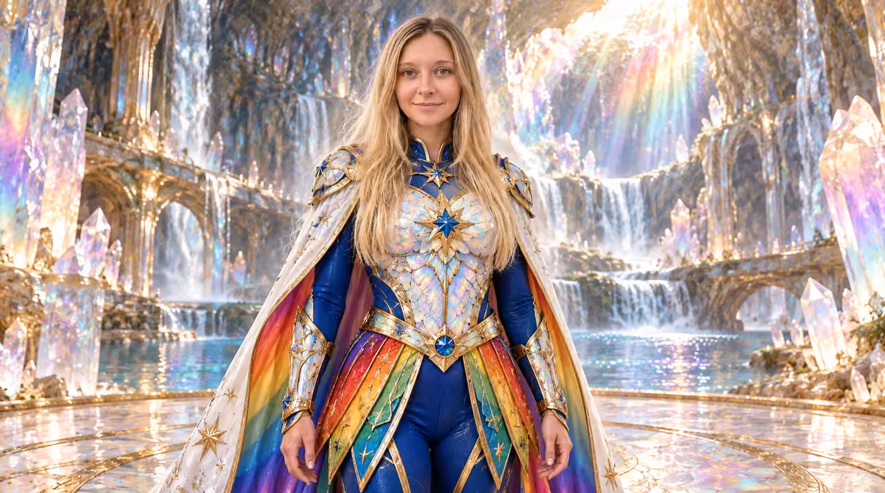 Opal Sentinel in the Rainbow Cavern — Kristin in Rainbow Brite-inspired styling