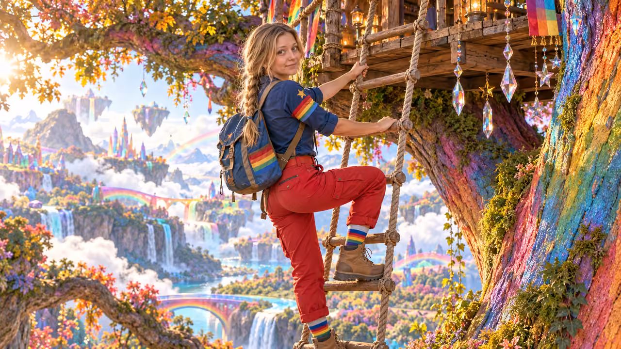 Climbing the Rainbow Treehouse — Kristin in Rainbow Brite-inspired styling