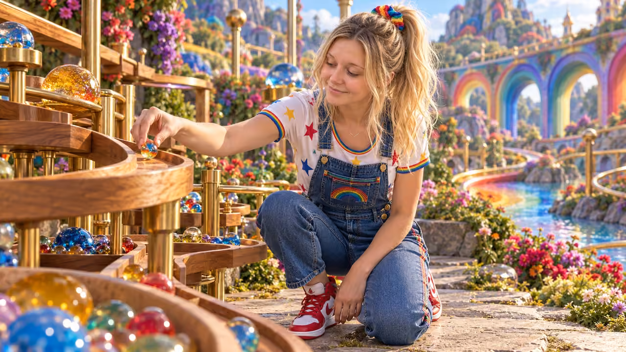 Kristin's Rainbow Marble Run — Kristin in Rainbow Brite-inspired styling