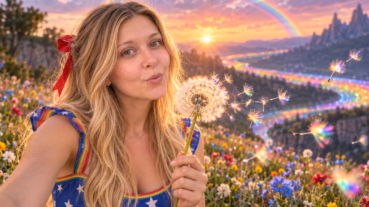 Dandelion Wishes Under a Rainbow — Kristin in Rainbow Brite-inspired styling