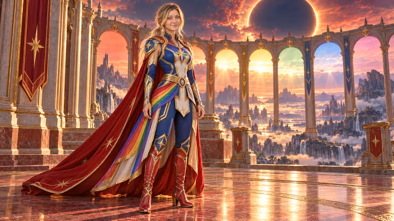 Crimson Dawn Guardian — Kristin in Rainbow Brite-inspired styling