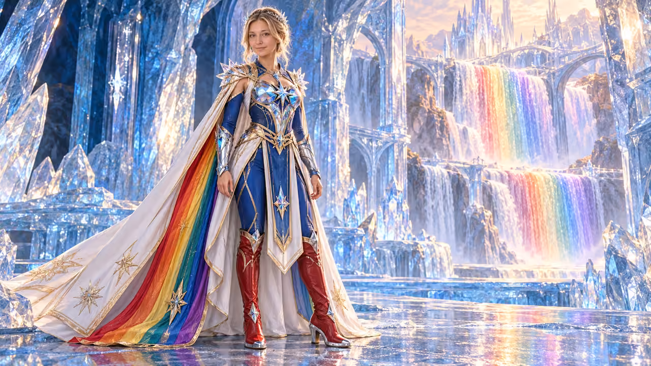 Sovereign of the Frozen Rainbow — Kristin in Rainbow Brite-inspired styling