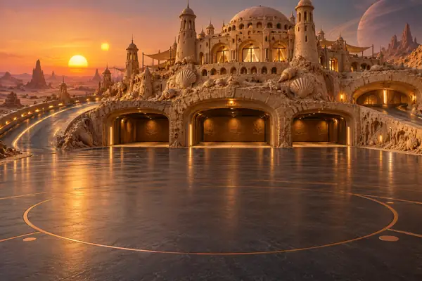 Twin-Sun Sandcastle Car Showroom.
