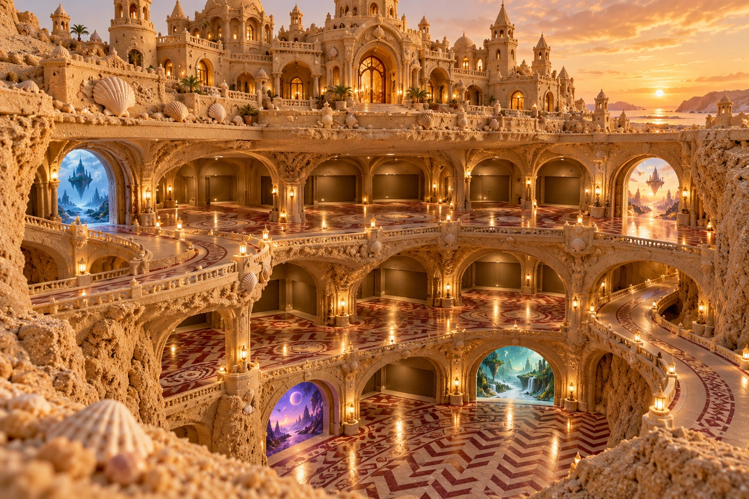 Enchanted sand palace garage with world portals