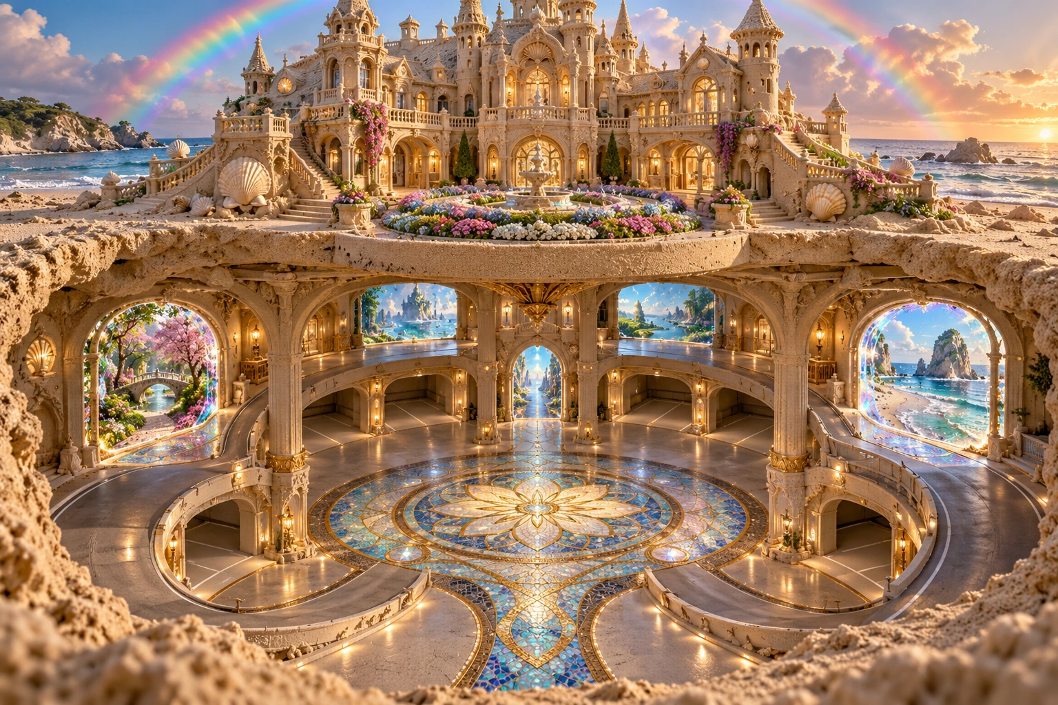 Multidimensional Sandcastle Garage Under a Rainbow