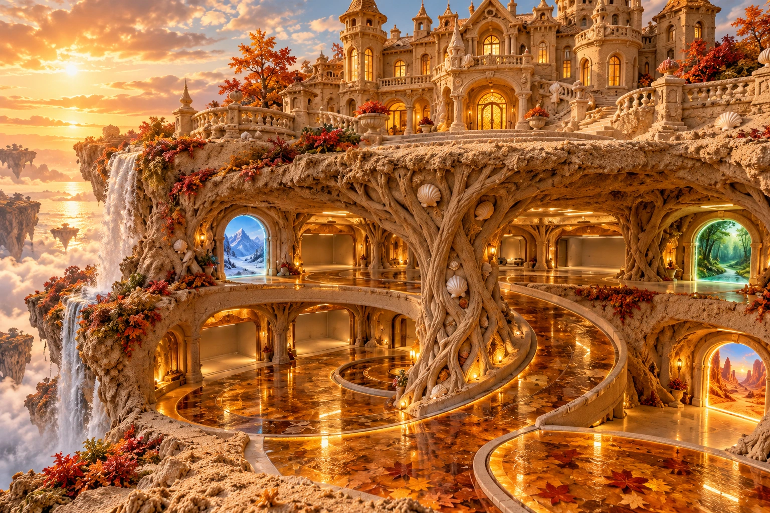Multidimensional garage beneath a sand mansion