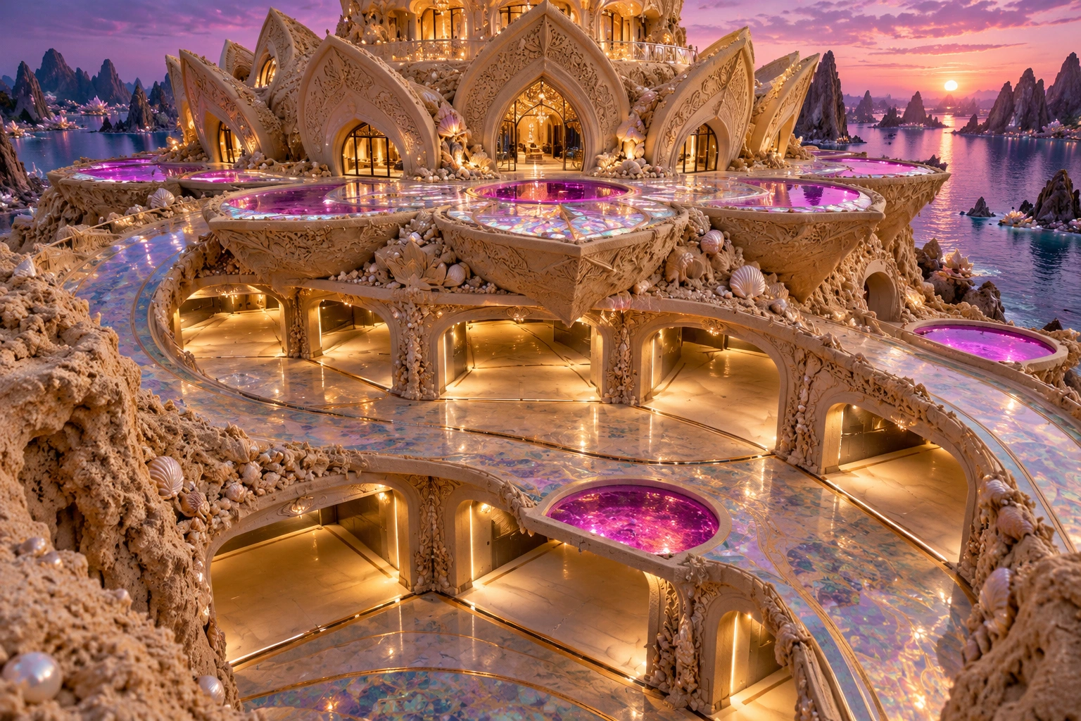 Twilight Garage Beneath a Sand Lotus Mansion