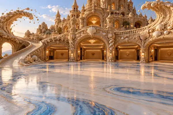 Cinematic Sandcastle Luxury Showroom.