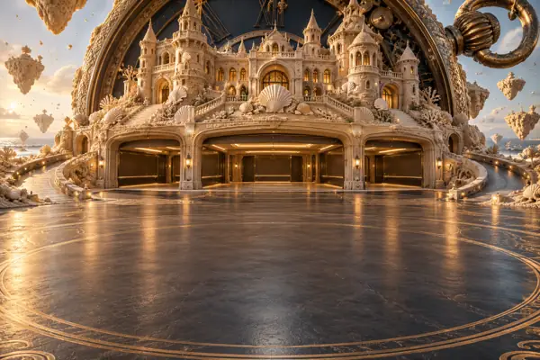 Sandcastle garage inside a giant pocket watch.