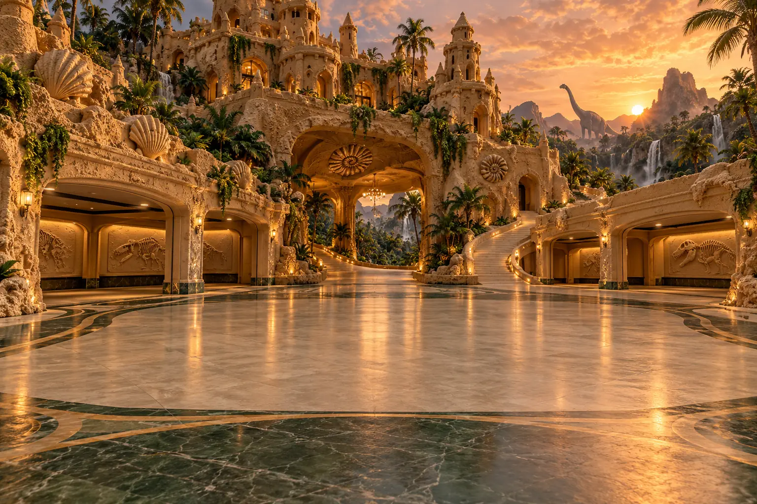 Jurassic Sandcastle Garage at Sunset.
