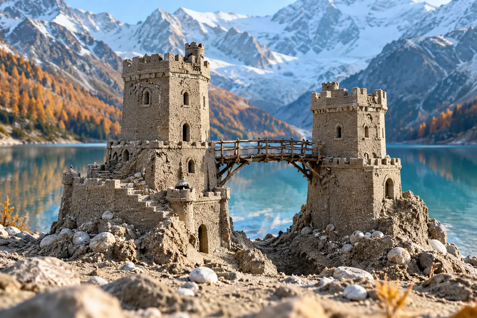 Alpine Sand Castle by Turquoise Water.