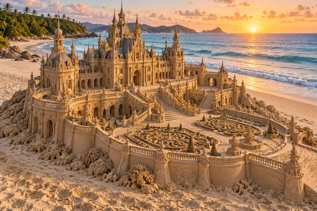 An imaginative sandcastle artwork from the beach and fantasy castle collection.