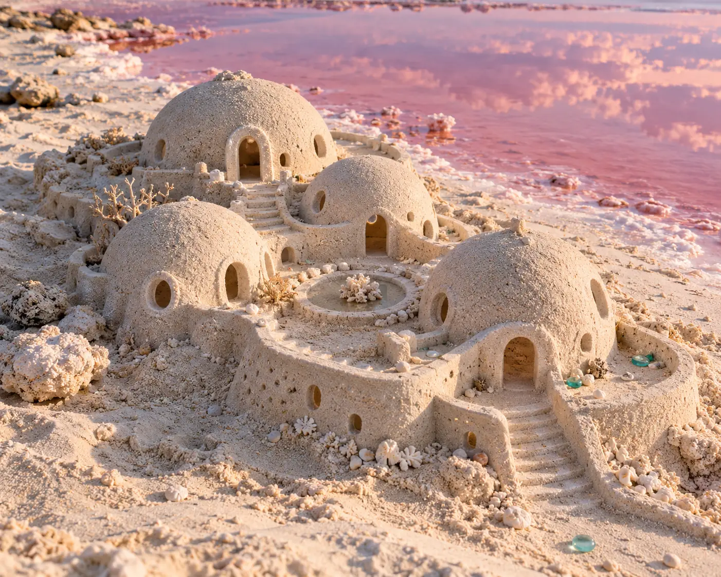 Coral Sand Domes beside a Pink Lagoon.