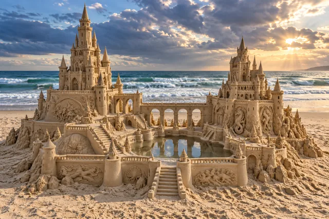 An imaginative sandcastle artwork from the beach and fantasy castle collection.