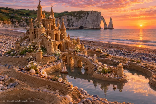 An imaginative sandcastle artwork from the beach and fantasy castle collection.