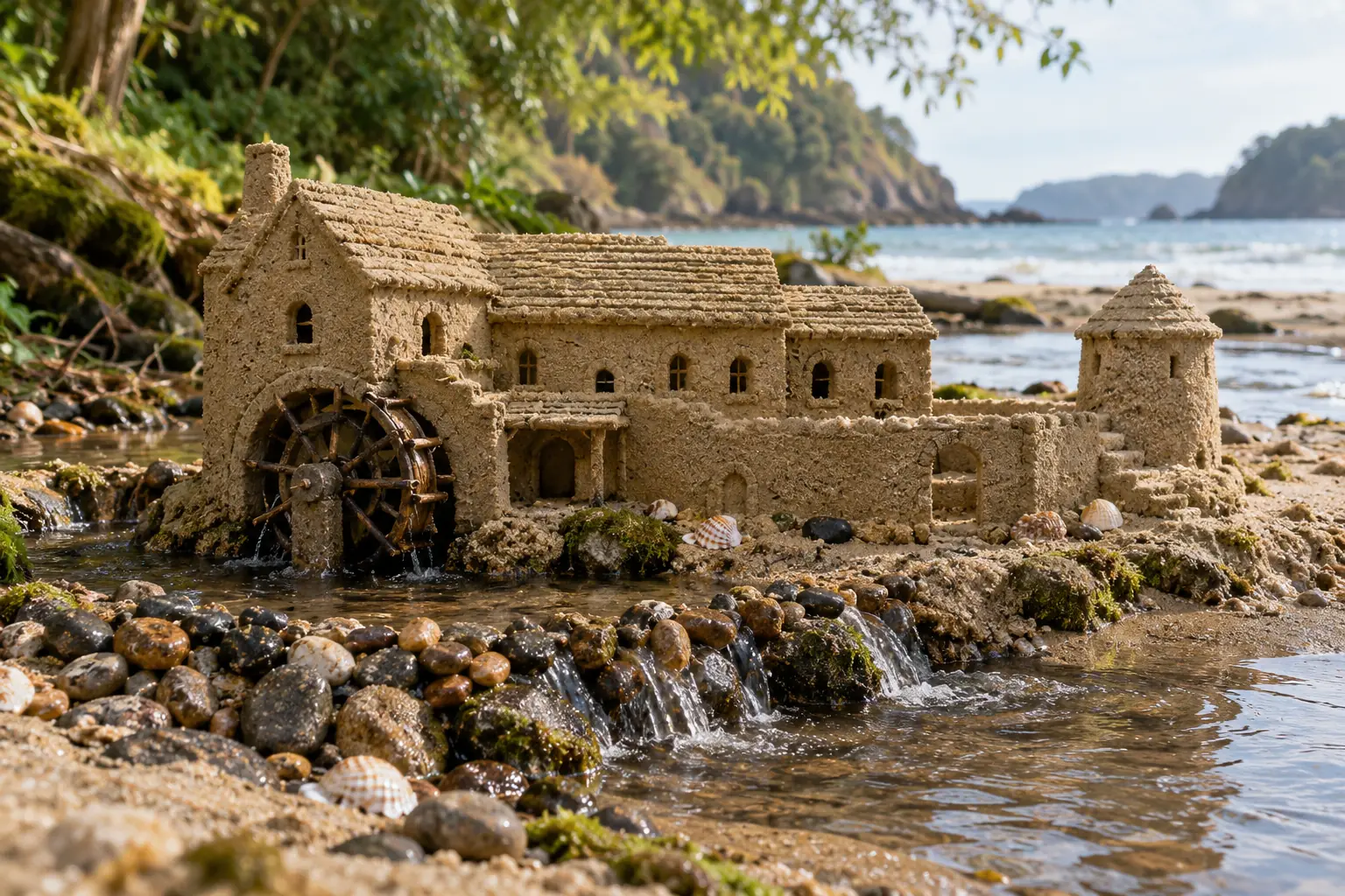 Fortified sand mill by the river mouth.