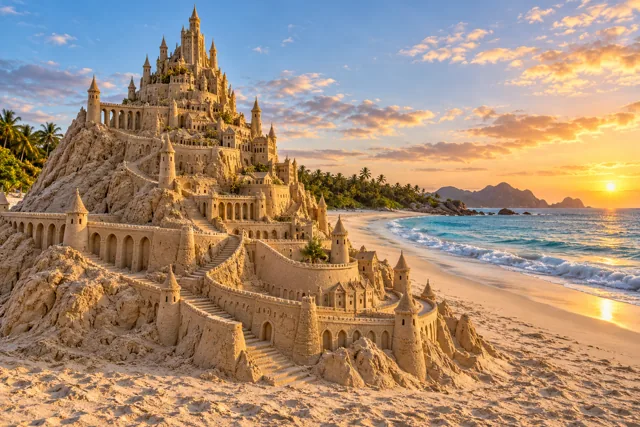 An imaginative sandcastle artwork from the beach and fantasy castle collection.