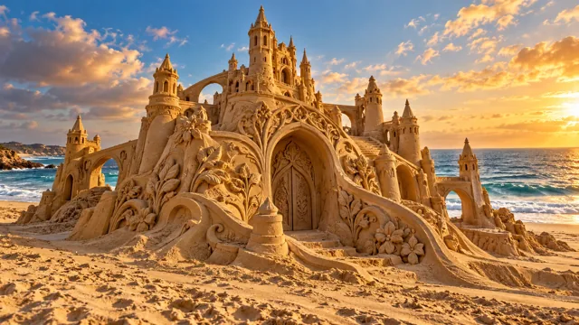 An imaginative sandcastle artwork from the beach and fantasy castle collection.