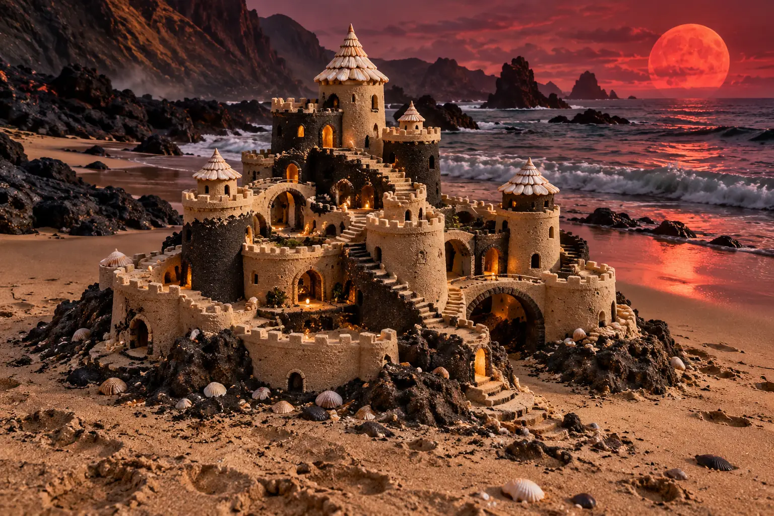 Crimson Moon Sandcastle at Volcanic Cove.