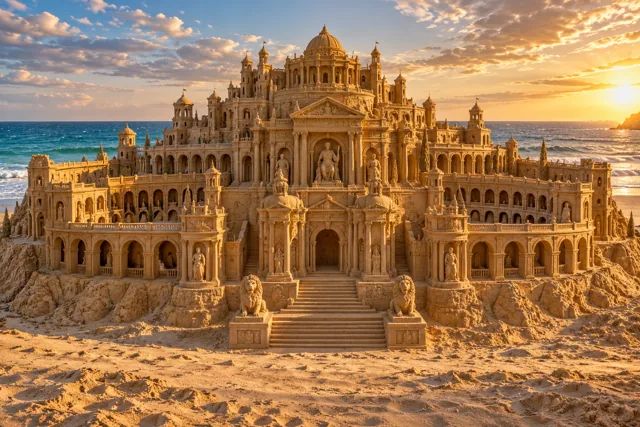 An imaginative sandcastle artwork from the beach and fantasy castle collection.