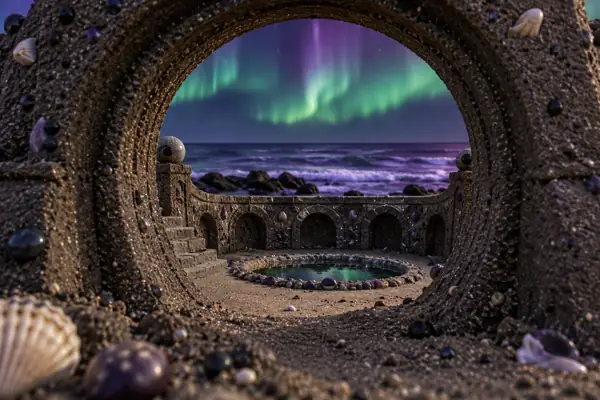 Charcoal Sand Gate Beneath the Green Aurora.