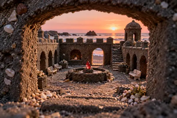 Charcoal Sand Courtyard at Sunset.