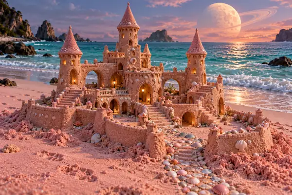 Coral Pink Sandcastle Beneath a Ringed Moon.