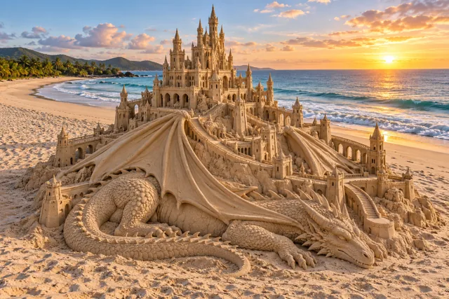 An imaginative sandcastle artwork from the beach and fantasy castle collection.