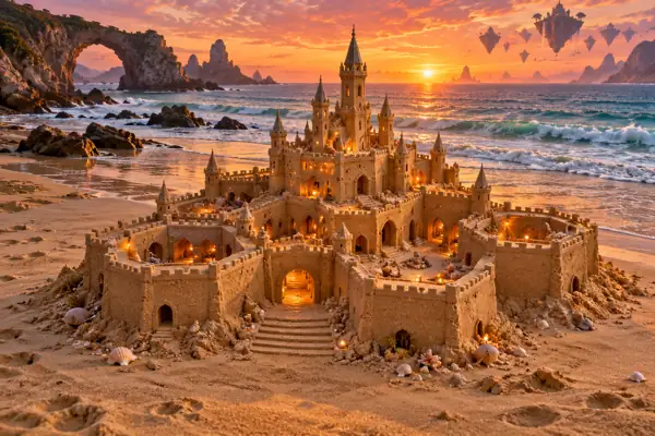 Coral Sunset Sandcastle by Floating Mountains.