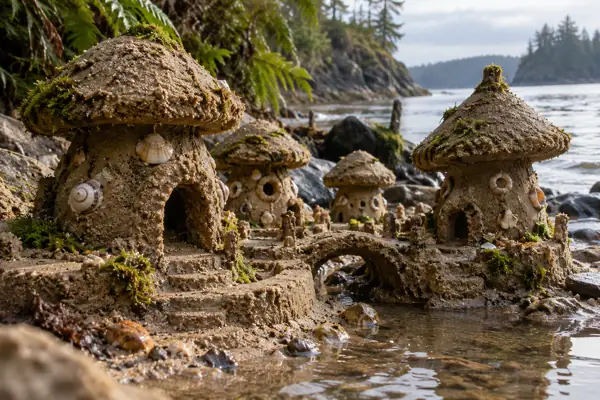 Mushroom Sandcastle Village in a Ferny Cove.