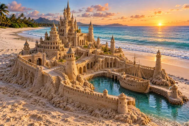 An imaginative sandcastle artwork from the beach and fantasy castle collection.