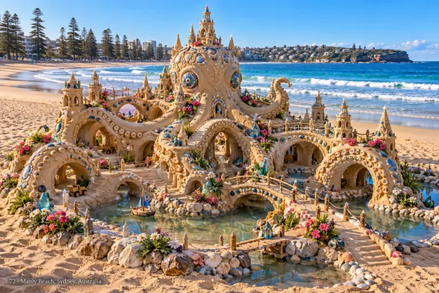 An imaginative sandcastle artwork from the beach and fantasy castle collection.