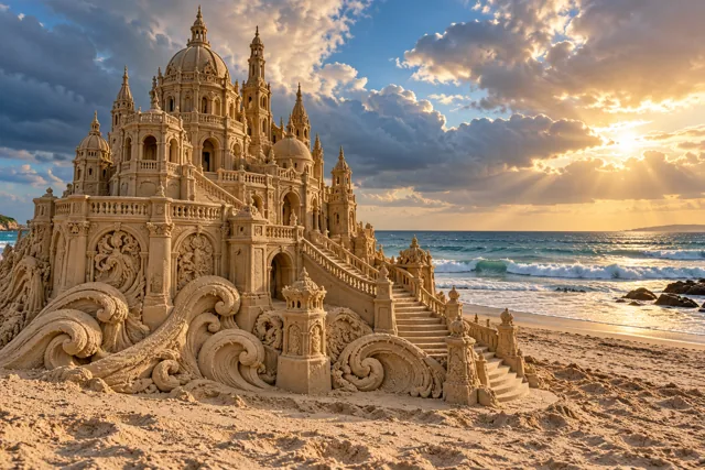 An imaginative sandcastle artwork from the beach and fantasy castle collection.