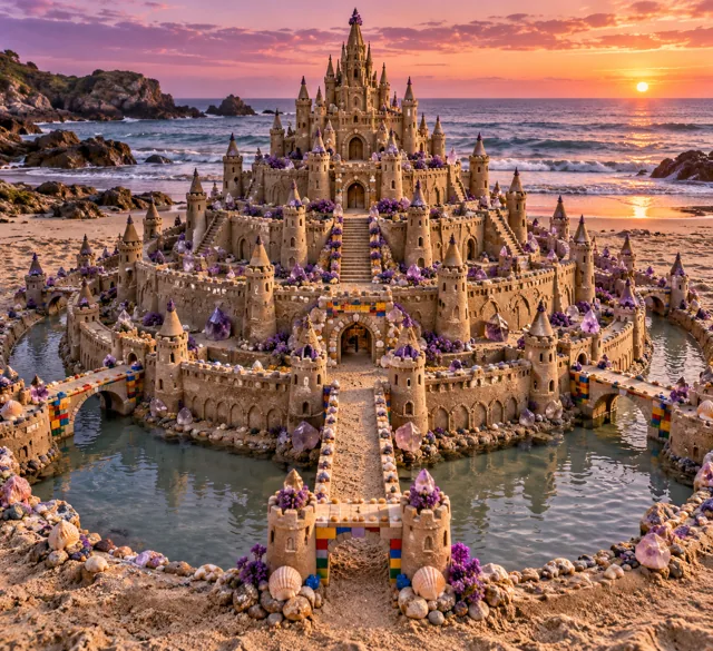 An imaginative sandcastle artwork from the beach and fantasy castle collection.