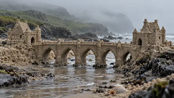 Mistbound Sand Bridge on the Scottish Coast.