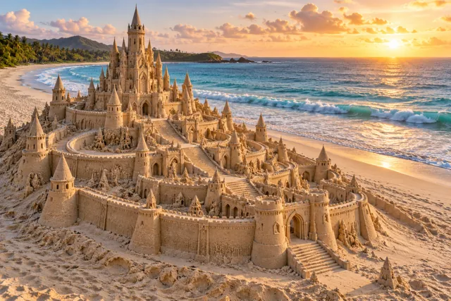 An imaginative sandcastle artwork from the beach and fantasy castle collection.