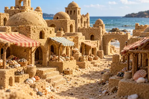 Domped Sand Bazaar by the Sea.