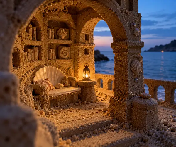 Cozy Sandcastle Alcove at Blue Dusk.