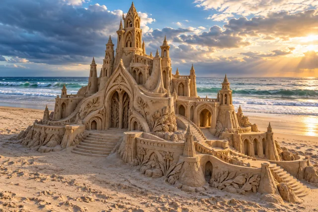 An imaginative sandcastle artwork from the beach and fantasy castle collection.