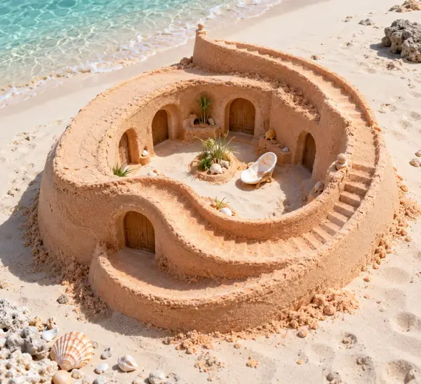 Miniature Spiral Sand Courtyard by the Sea.