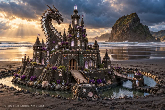 An imaginative sandcastle artwork from the beach and fantasy castle collection.