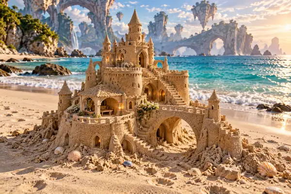 Handmade Sandcastle by Floating Rock Arches.