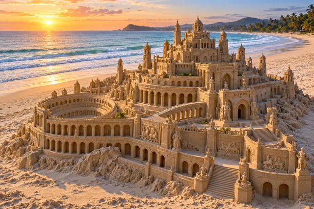 An imaginative sandcastle artwork from the beach and fantasy castle collection.