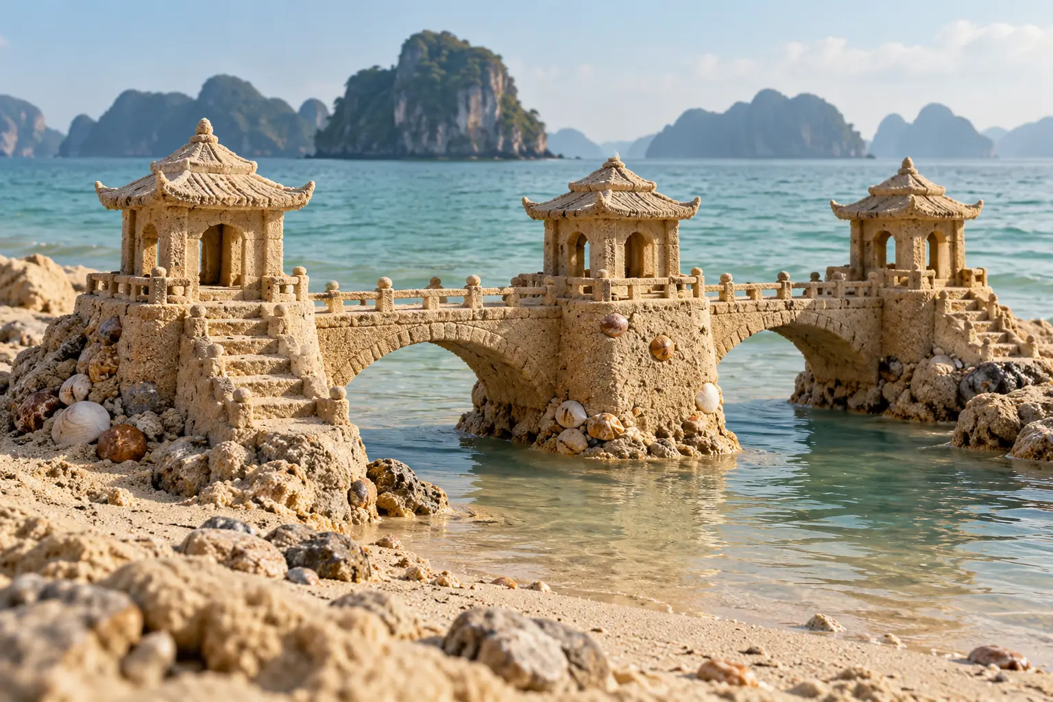 Three Pagoda Pavilions on a Sand Bridge.