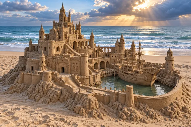 An imaginative sandcastle artwork from the beach and fantasy castle collection.