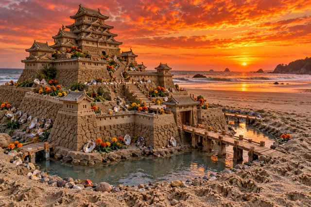 An imaginative sandcastle artwork from the beach and fantasy castle collection.