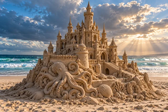An imaginative sandcastle artwork from the beach and fantasy castle collection.